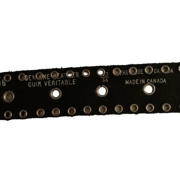 Black and Silver Metal Studded Genuine Leather Streetwear Belt Made in Canada - Picture 10 of 13